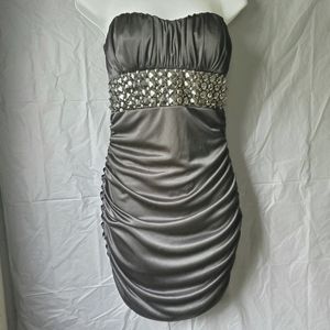 Black Studded Ruched Strapless Cocktail Dress M